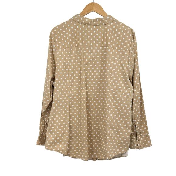 Lane Bryant NWT Tan & White Polka Dot Rhinestone Jewel Collar Button Up Shirt - Picture 6 of 11